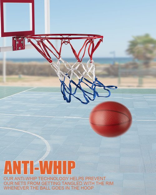 XXXYYY Mini Basketball Net Replacement 8 Loop [2 Pack], Vibrant Color, for Indoor Door/Room Walls 8"-10.25" Hoop - Red White and Blue