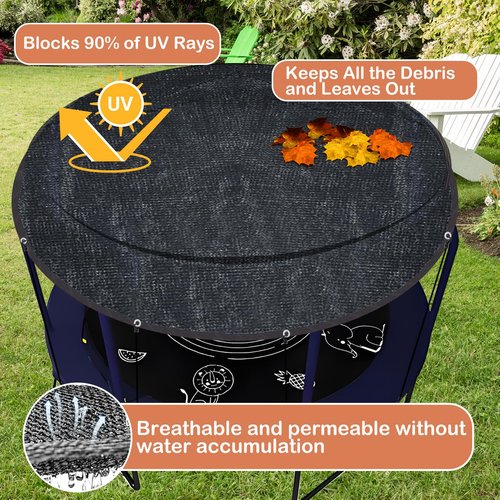Trampoline Cover Round 12 Holes 90% Sunblock Shade Cloth 14FT Black Trampoline Top Shade Cover Sun Shade Mesh Tarp with 49FT Elastic Cord & 24 Plastic Hooks for Outdoor Backyard Playground(Tent Only)
