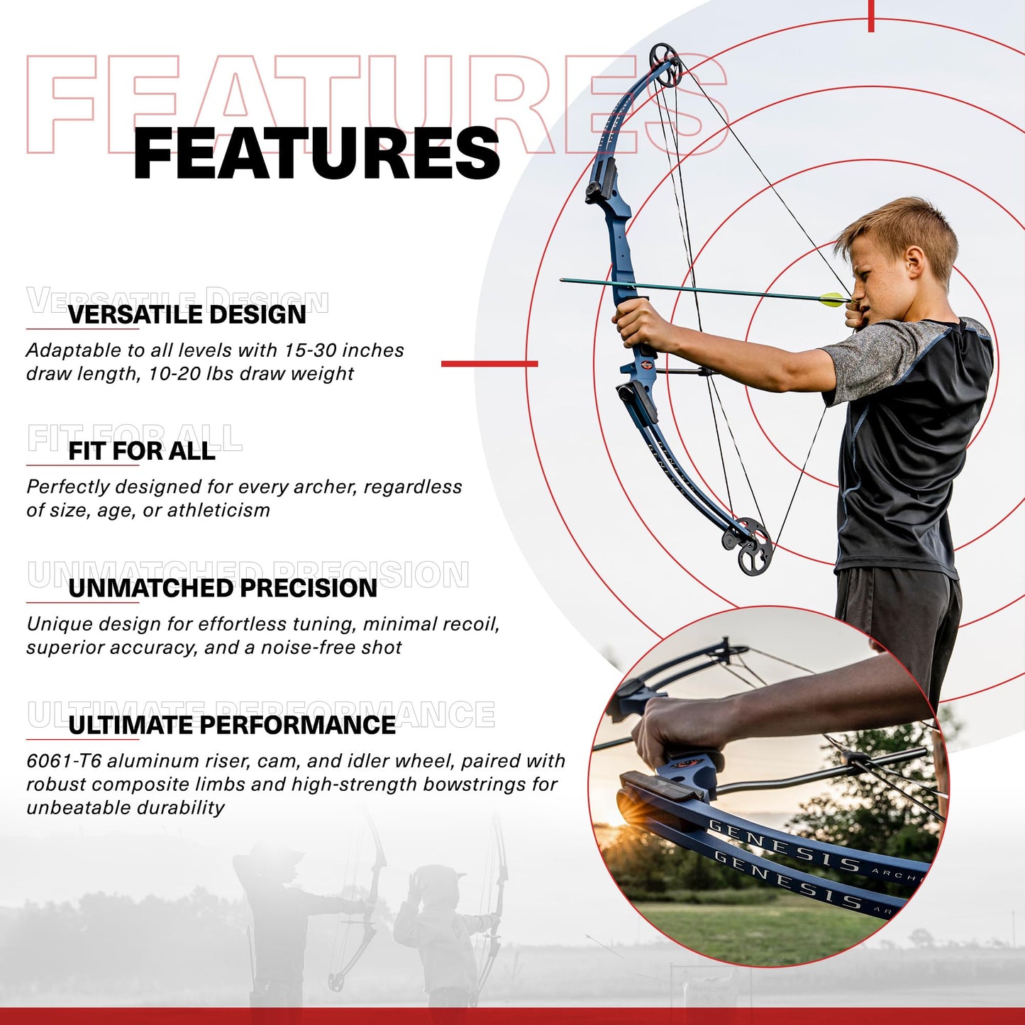 Genesis Archery Original Compound Bow with Adjustable Riser, 15"-30" Draw Length, 10-20 lb Draw Weight, All Skill Levels, Draw Hand - Right, Blue