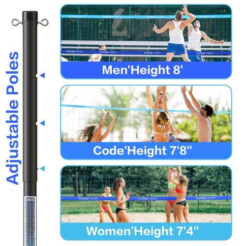 PLYOGO Volleyball Net for Backyard, Professional Portable Outdoor Heavy Duty Volleyball Net Set with Adjustable Aluminum Poles, Anti-Sag Design, Double Tension Adjuster for Beach, Grass |1680D Bag