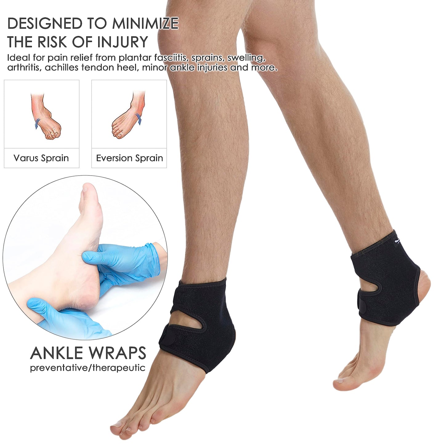 HiRui Ankle Support Brace Ankle Wraps for Men Women, Compression Ankle Brace Breathable Neoprene Sleeve Lightweight High-elastic Stabilizer for Running Sprains Arthritis (Medium (Pack of 2))