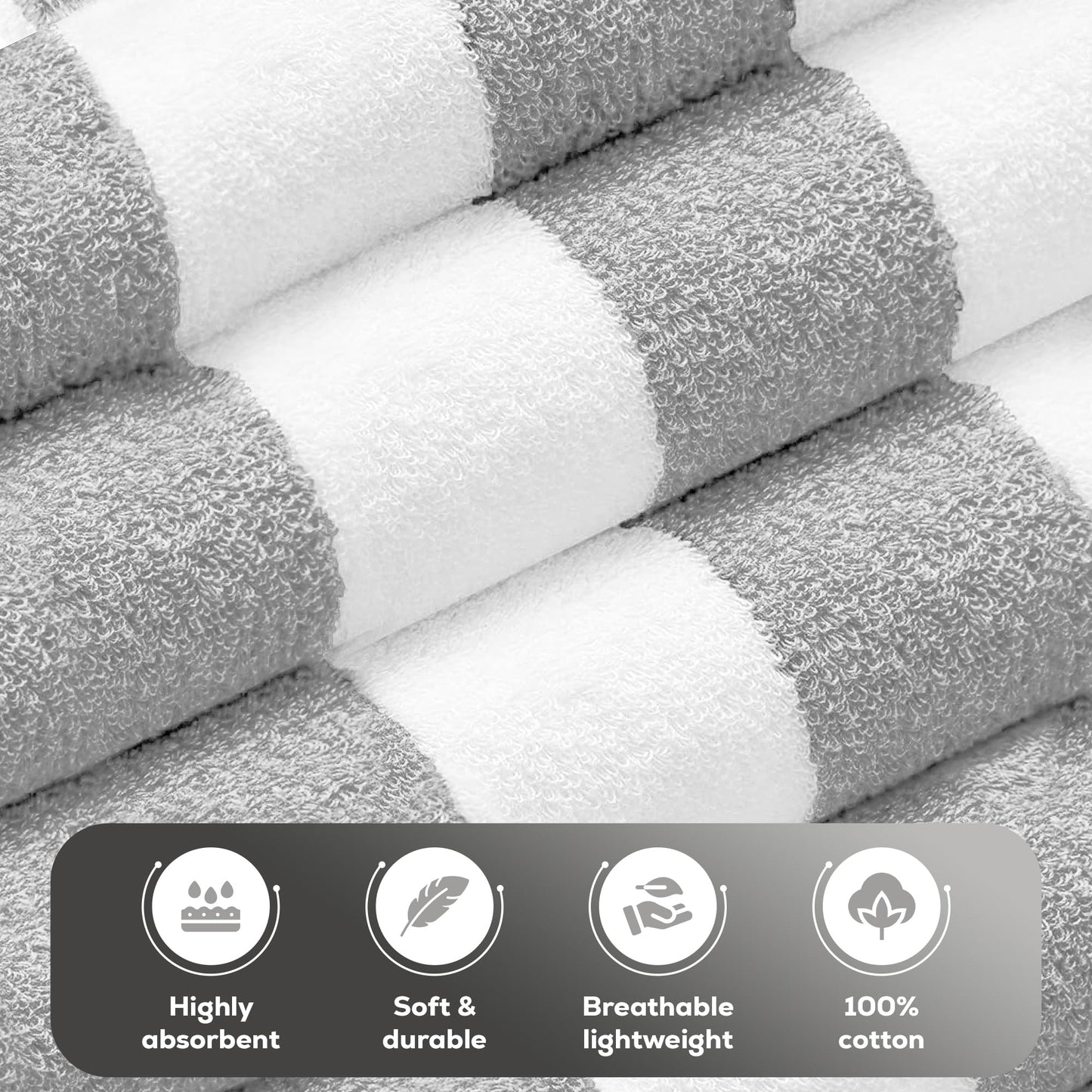 Bliss Casa Beach Towels — 4 Pack, 30 x 60 in — Premium Cotton-Rich Blend, Soft, Absorbent & Quick-Dry Pool Towels, Oversized Cabana Stripes Pool Towel