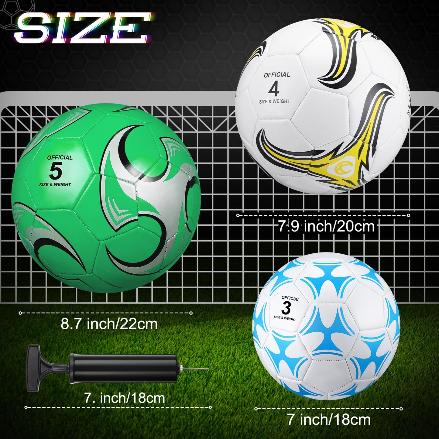 Deekin 6 Pcs Soccer Ball Bulk with Pump Needle Size 5/4/3 Deflated Official Soccer Ball for Indoor Outdoor Sport Training Practice Accessories for Child Teen Adult Game Training(Size 3)