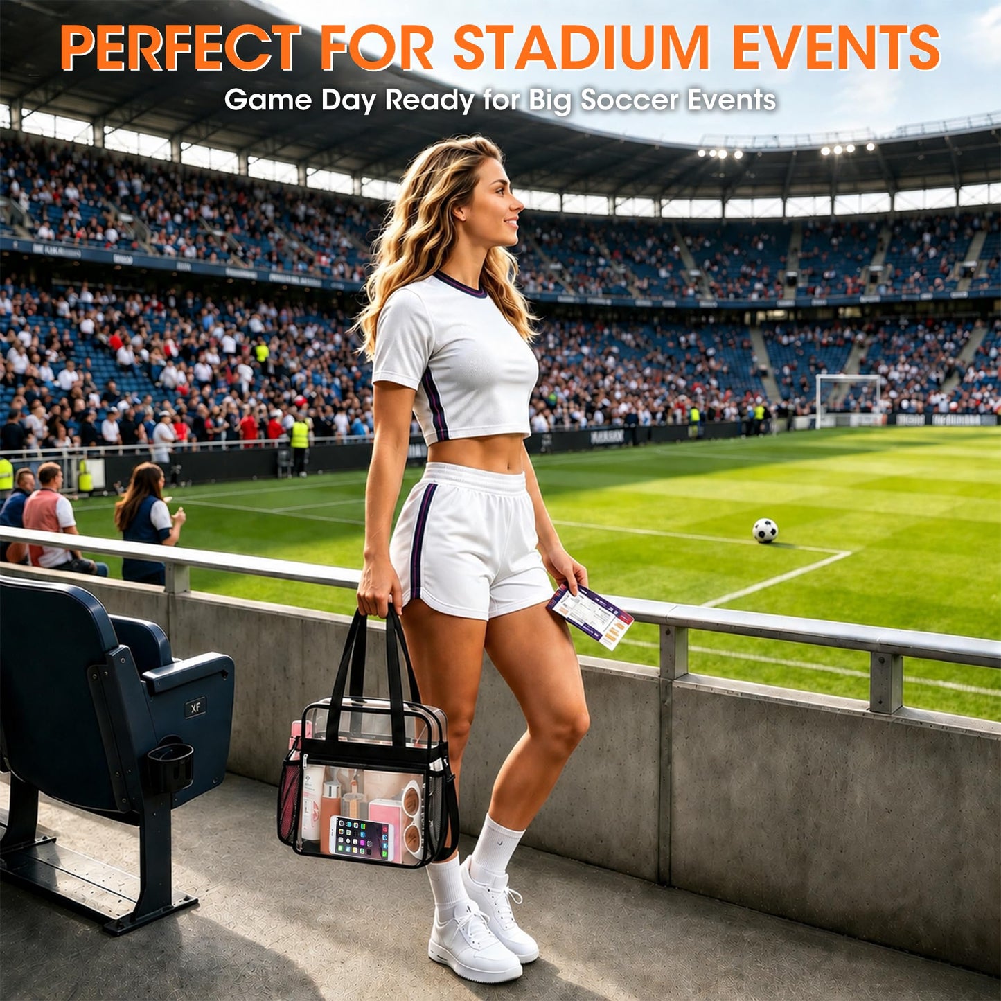 Oraben Clear Tote Bag Clear Bag Stadium Approved 12x6x12 Stadium Bag for Work, Sports Games,Gym Black,One Pocket