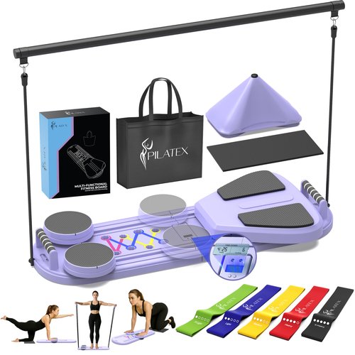 PILATEX Pilates Board – Foldable Pilates Reformer with Resistance Bands, Bar & Travel Bag – Full-Body Strength & Ab Training Equipment for Women & Men, 15 in 1