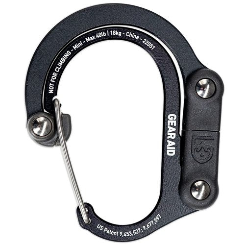 GEAR AID HEROCLIP Carabiner Clip and Hook (Mini) for Travel, Luggage, and Small Bags, Stealth Black