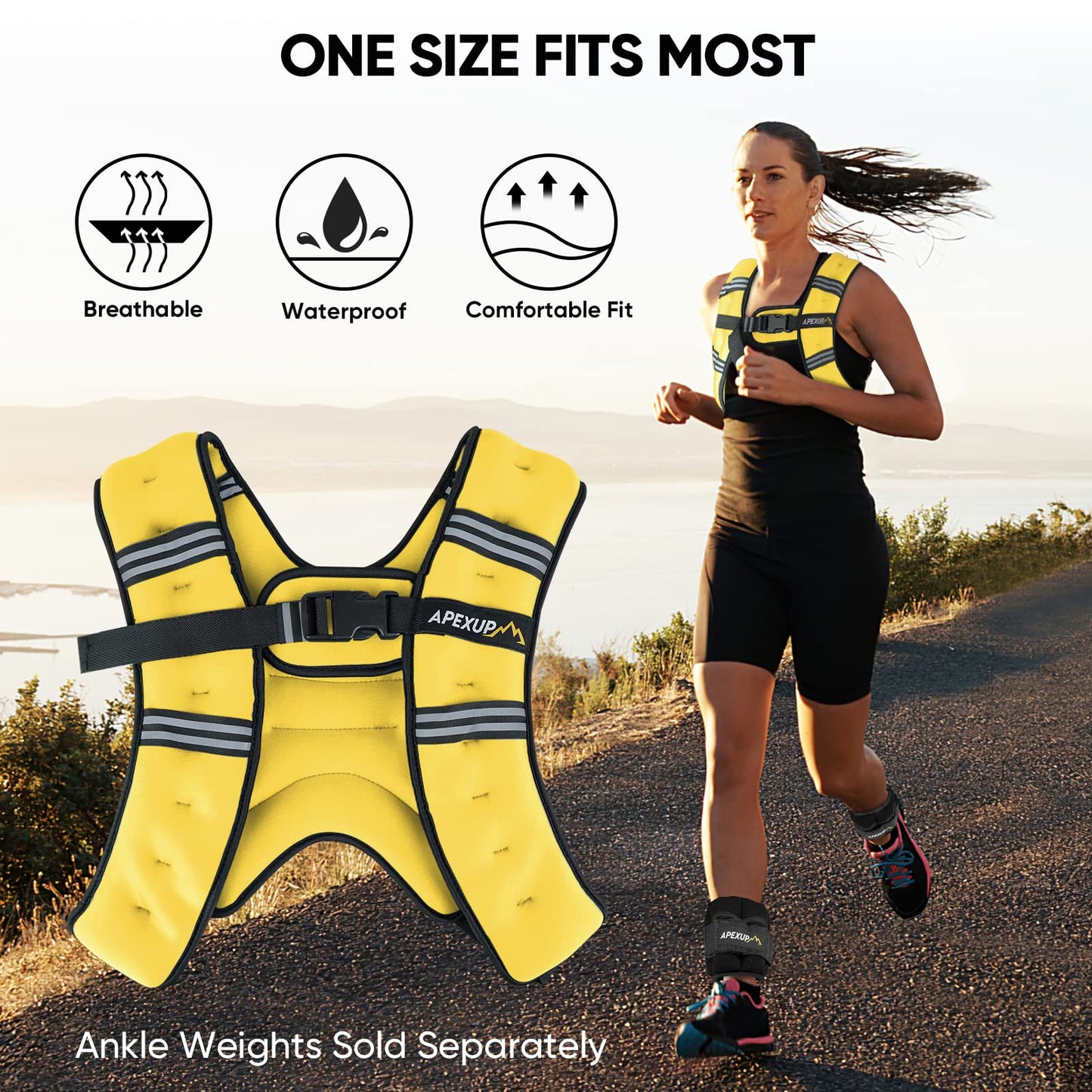 APEXUP 10lbs Weighted Vest Men Women, Weight Vest for Women Workout Equipment for Strength Training Running (Yellow)