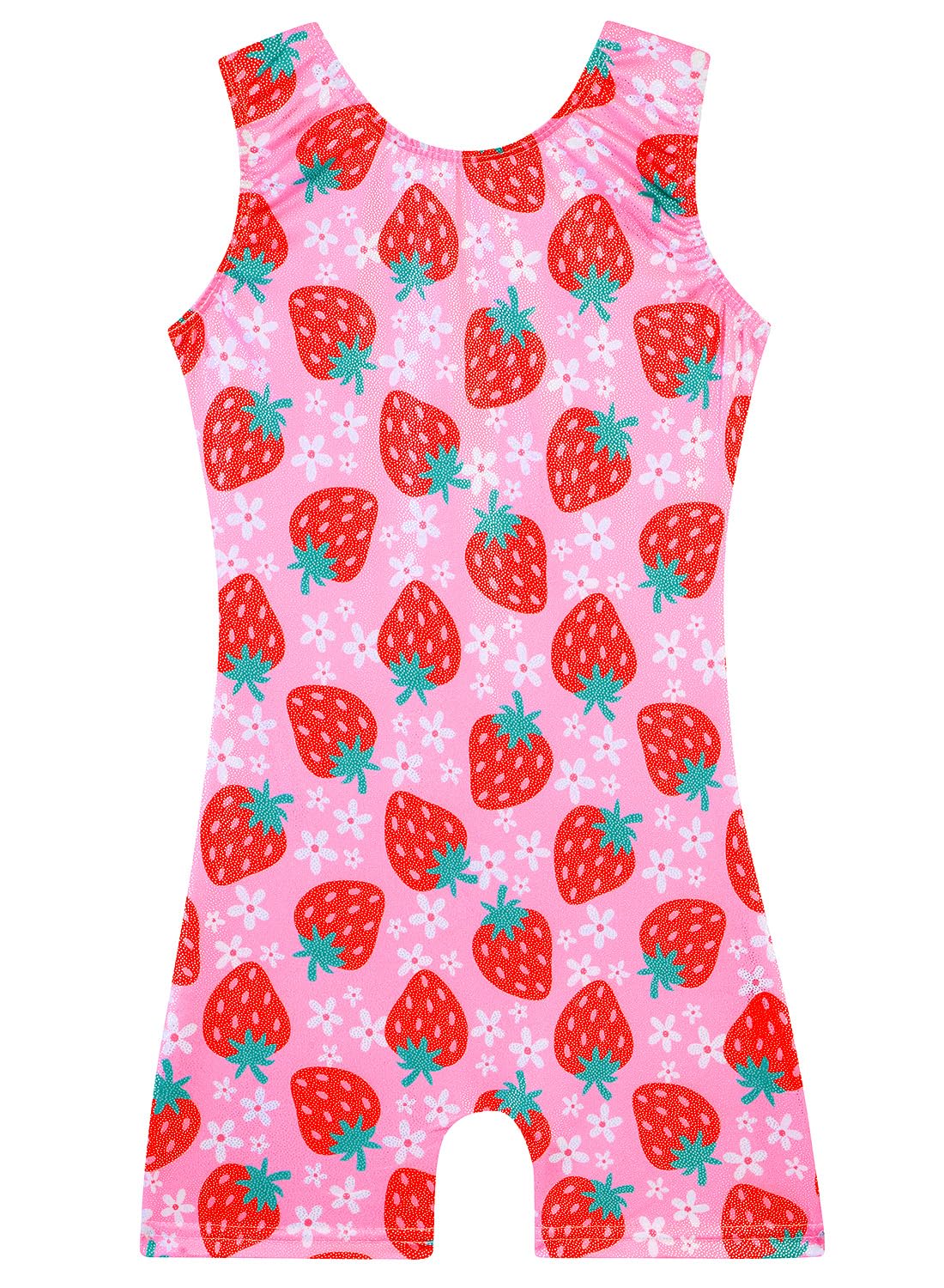 Gymnastics Leotards for Girls Toddler Ballet Dance Tumbling Outfits 9 10 Kids Sleeveless Gymnastic Biketard with Shorts Sparkly Dancwear Unitards Clothes Bodysuit (Pink Strawberry, 9-10 Years)