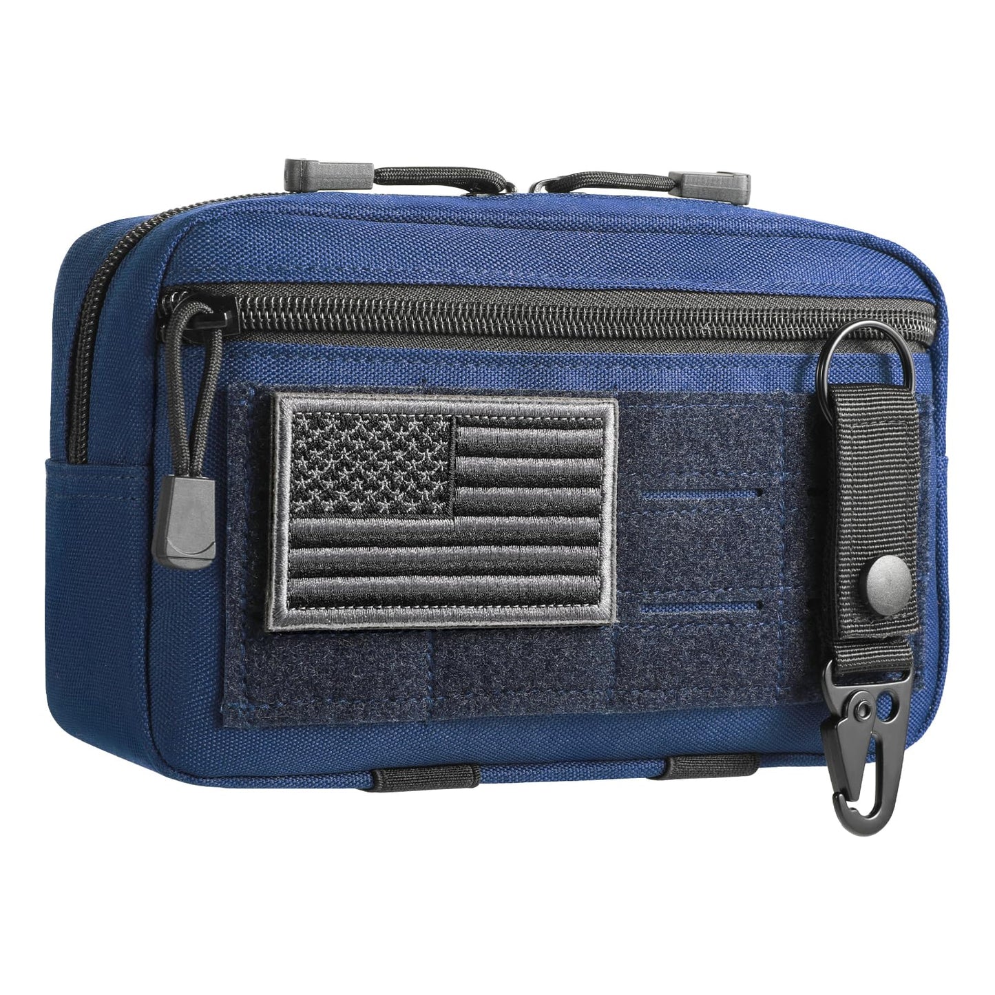 FRTKK Tactical Molle Admin Pouch Utility Laser Cut EDC Tool Pouch Bag Horizontal Modular Pouches Include US Flag Patch and Keychain (Blue)