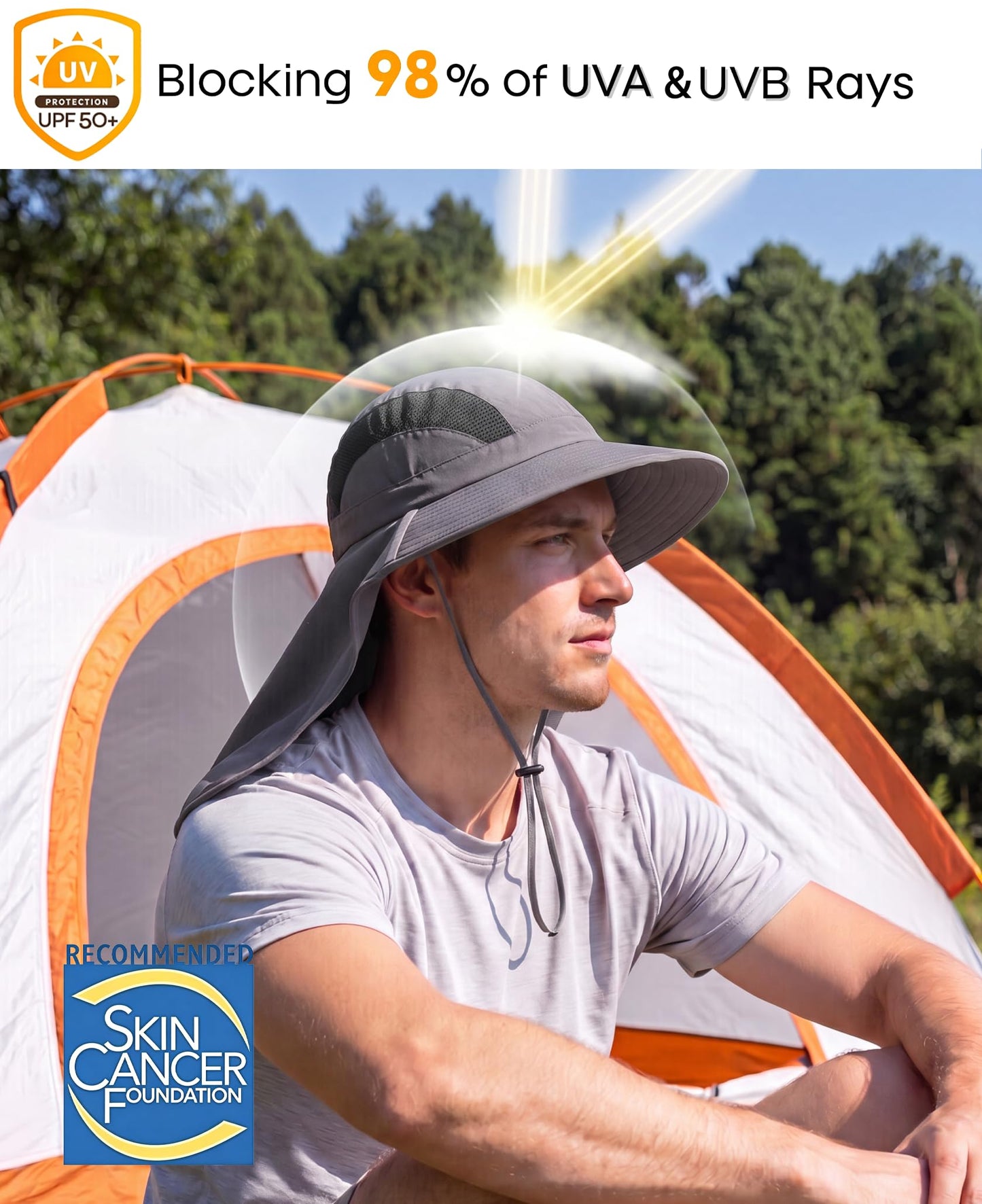 Home Prefer UPF 50+ Sun Hats for Men Women Wide Brim Fishing Hat with Neck Flap Summer Beach Safari UV Protection Bucket Hat Gardening Dark Grey