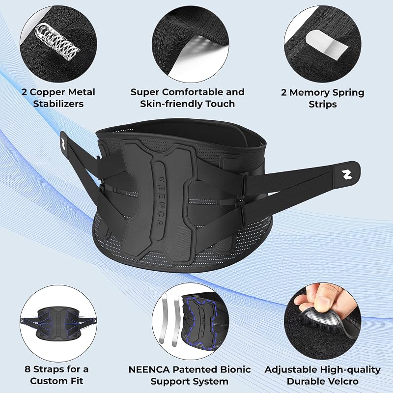 Neenca Back Brace for Lower Back Pain Relief – Black, Medium (Variation: Black-Single+Medium) Men & Women