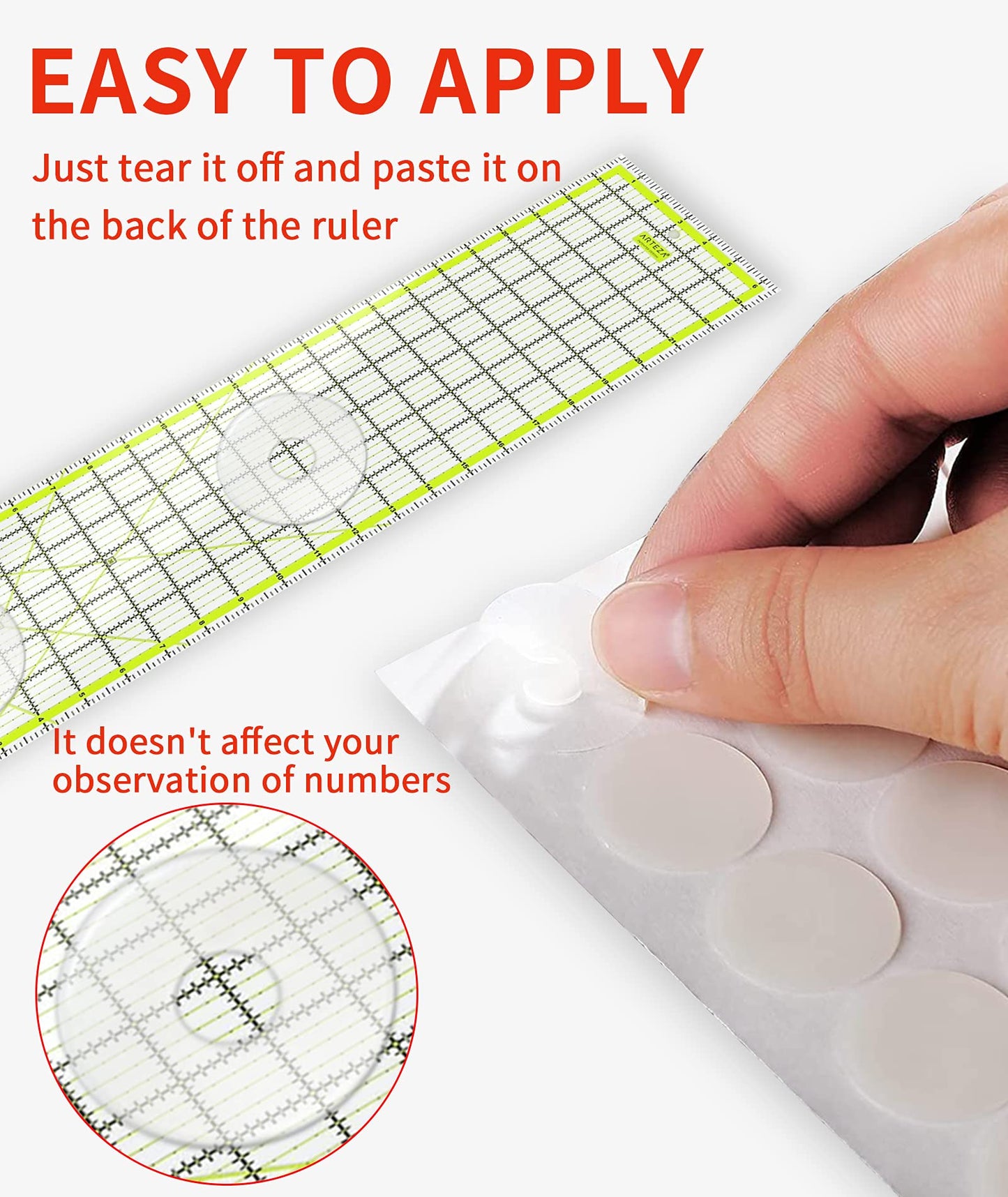 Non Slip Grips for Quilting Rulers Quilt Templates, Birllaid Non-Slip Adhesive Rings True Grips for Sewing Rulers 144 Pack 72 Large ， 72 Small