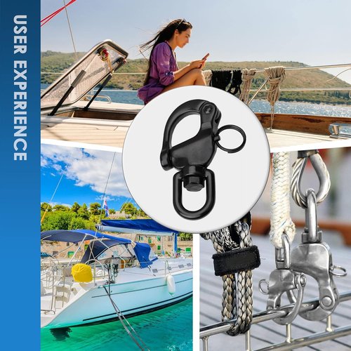 NECMETU Black Snap Shackle 316 Stainless Steel Swivel Shackle Sailing Halyard, Quick Release Snap Hook Boat Shackles Sailboat Hardware for Sailing Rigging Shackles (2-3/4 Inch - 2Pcs)