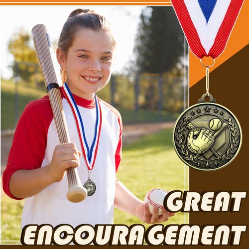 Misdary 12 Pack Medals with Neck Ribbons Team Participation Trophies for Kids Sports Awards Party Favors for Sports Competitions Celebration Gift(Bronze,Baseball)
