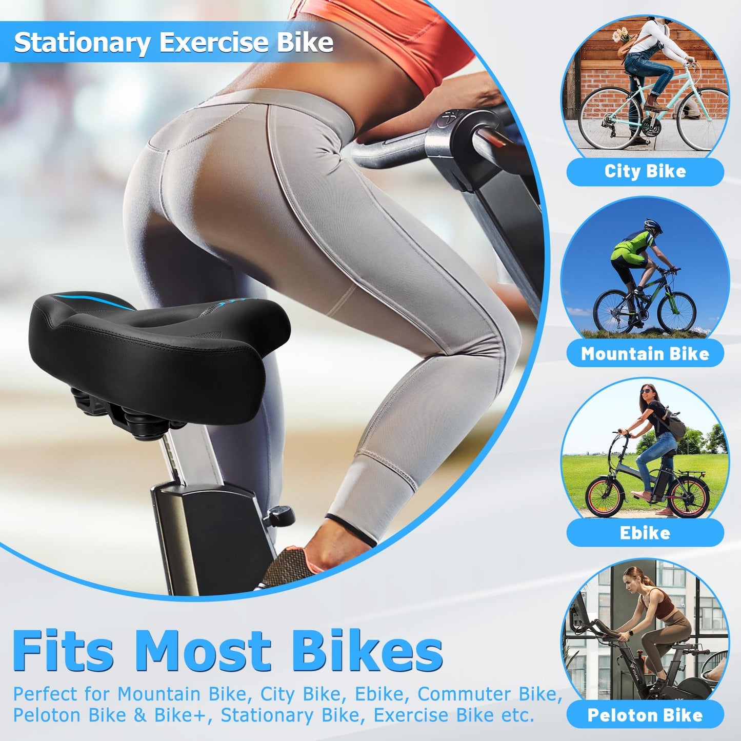CDYWD Oversized Bike Seat for Men & Women Comfort, Extra Wide Bicycle Seat Cushion, Comfortable Soft Padded, Large Replacement Saddle for Peloton, Stationary Exercise Bike, Cruiser, City Bike, Ebike