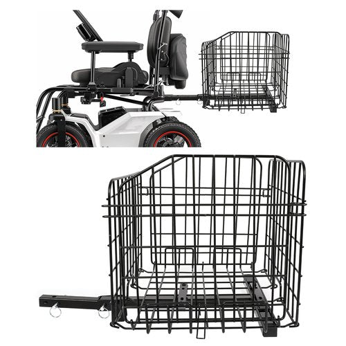 ECOTRIC Rear Folding Basket Compatible with Most Pride Mobility Scooters Waterproof Made of Steel and Works with 1" Receiver Storage Cargo Basket Black