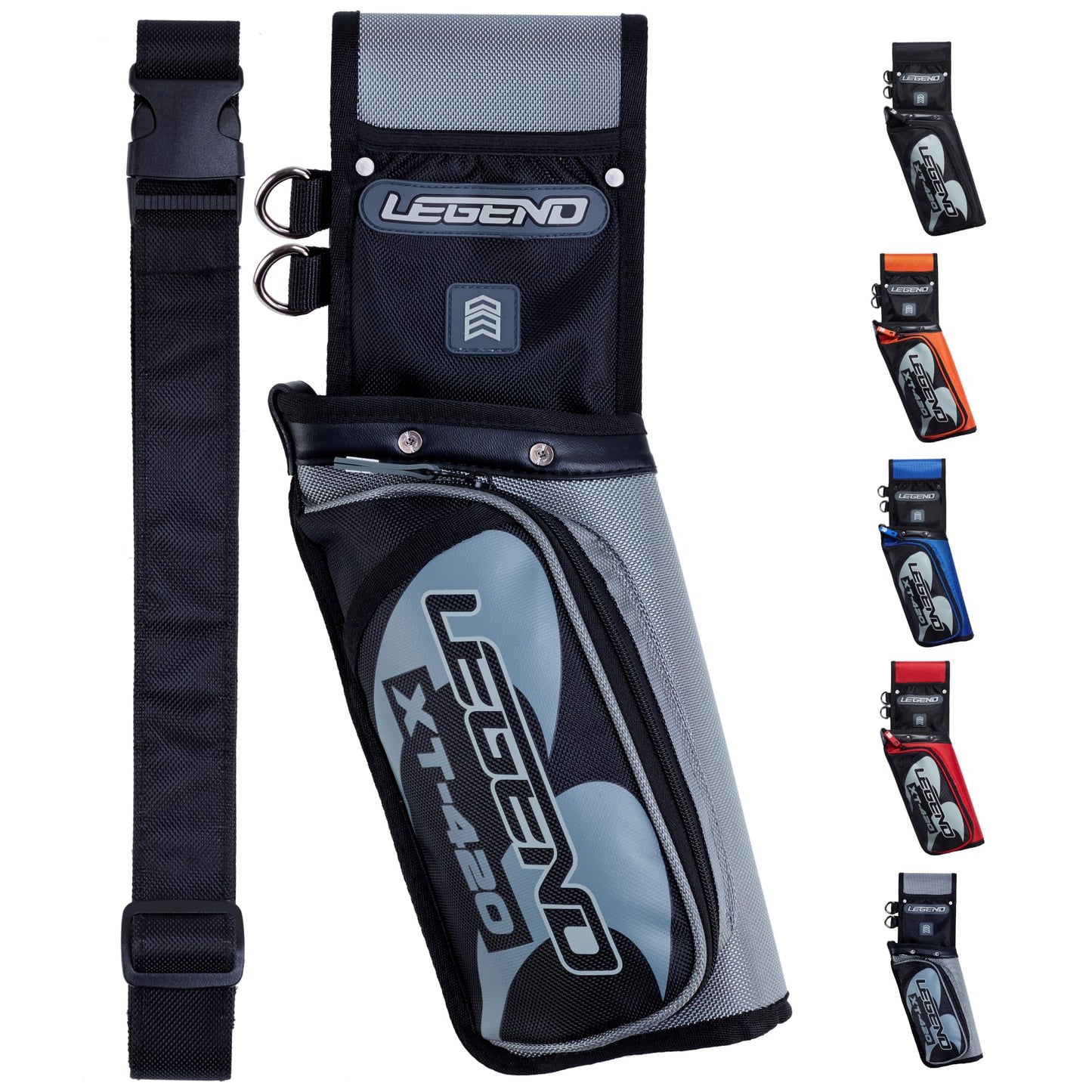 Legend XT420 Arrow Quiver - Quiver Arrow Holder, Archery Quiver with 3 Arrow Tube, Durable Nylon Hip Quivers with Multiple Pockets for Archery Accessories, Score Card & Tools - Right Handed, Grey