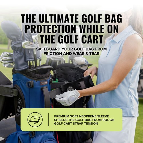 Stripebird - Premium Golf Cart Strap Sleeve Protector (Black) - Save Your Golf Bag from Golf Cart Straps - Includes Magnetic and Steel Plate for Magnetic Golf Accessories