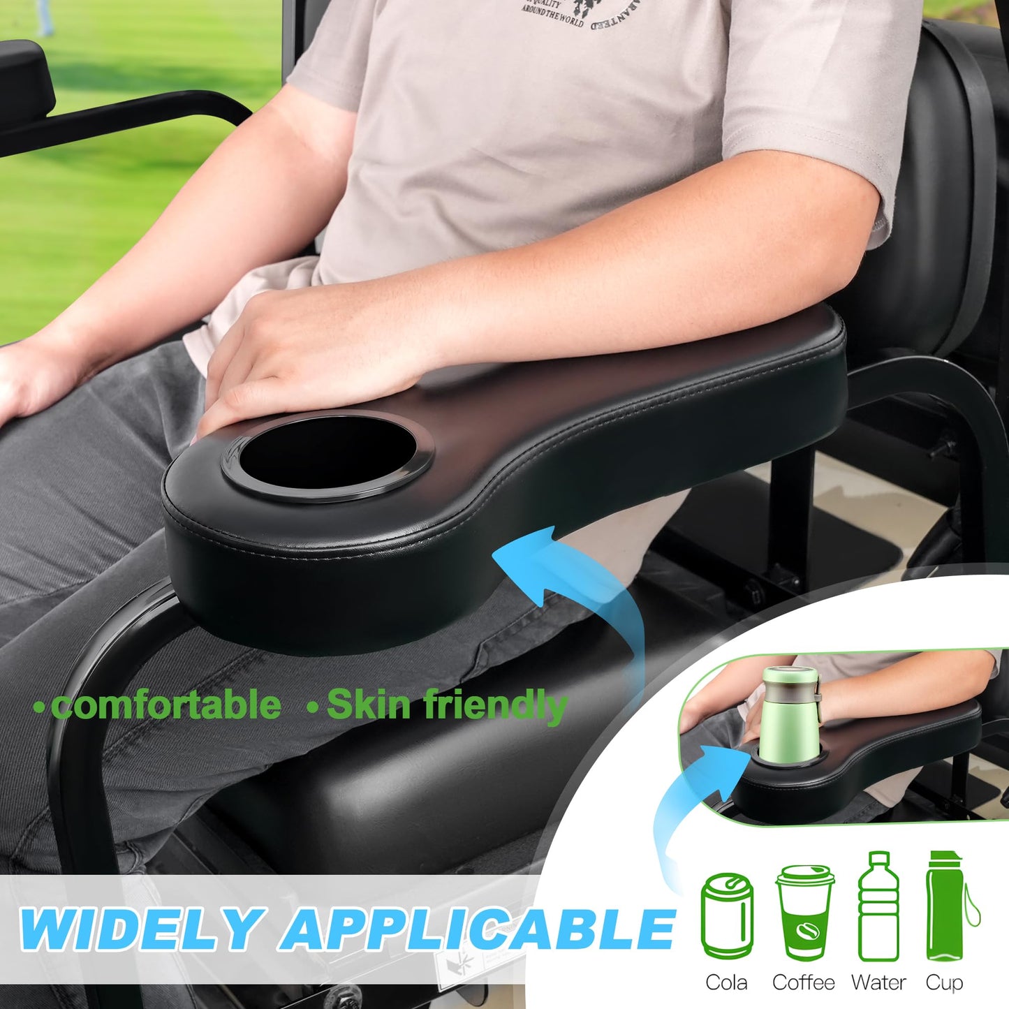 10L0L Golf Cart Rear Seat Kit Arm Rest Set with Cup Holder EzGo Yamaha Drilling Required or Drilling No Required Kits Include - Black