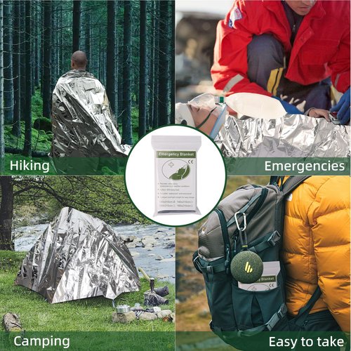 4 Pack Emergency Blanket, Premium Mylar Bankets, Thermal Blanket for Camping, Space Blankets Survival, Foil Blankets for Warmth, Heat Reflective Blanket for Outdoors, Hiking, Marathons, First Aid