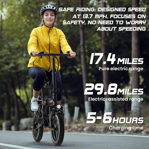 Spacewalk Folding Electric Bike for Adults,Lightweight & Compact Ebike - 500W Motor,13.7 MPH,14inch Tires. Pure Electric 17.4miles,Pedal - Assist Range 29.8miles, Ideal for Urban Riding