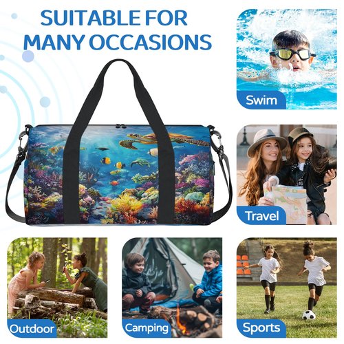 CNNINGYI Gym Bag for Women Men, Sea Turtle Travel Duffle Tote Bag, Waterproof Sports Tote Bags, Large Overnight Weekender Bags for Yoga Dance