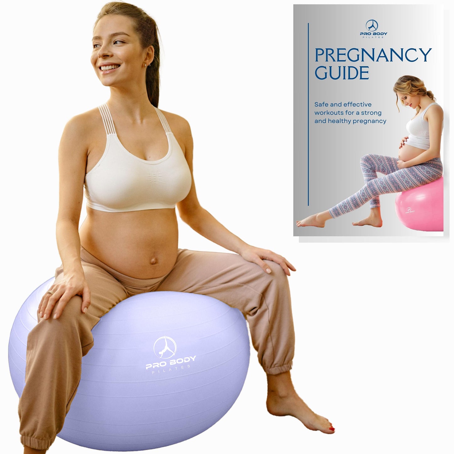 ProBody Pilates Pregnancy Ball - Yoga Ball for Pregnancy with Book, Prenatal, Labor & Postnatal Maternity Exercise (Lilac, 65 cm)