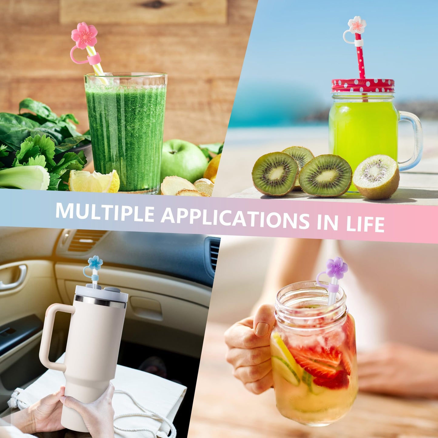 6PCS Flower Silicone Straw Covers Toppers for Stanley Cups 30&40 Oz Accessories, Reusable Straw Tips Protectors for Stanley Cup 10mm 0.4in Straws
