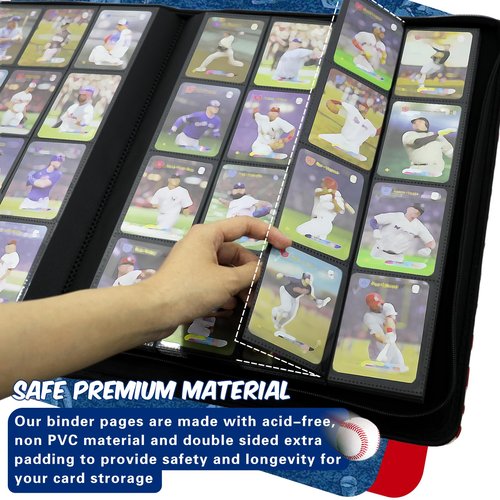 Baseball Card Binder 16 Pocket, Premium 1000+ Cards PU Cover Trading Sports Card Binder Side Loading Card Holder Collection Album Folders