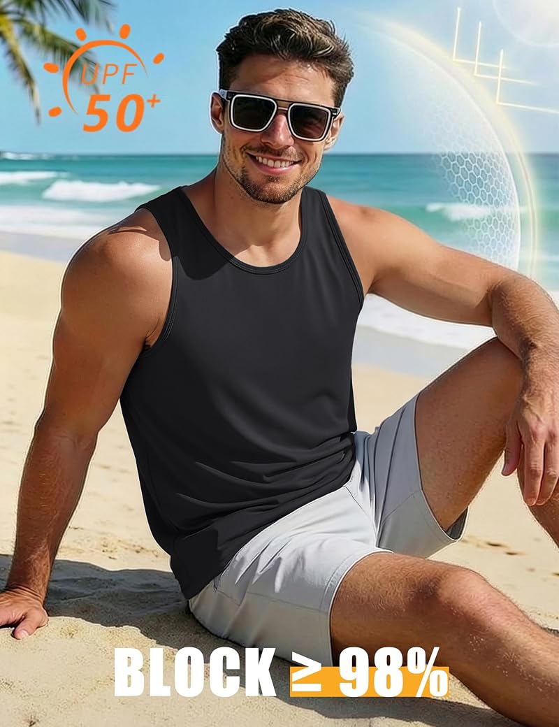 MagcomsEN Men's UPF 50+ Quick-Dry Tank Top - Sleeveless Workout Muscle Shirt | Black, Small