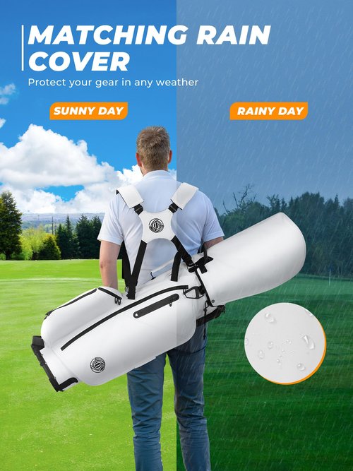 Golf Stand Bag, Lightweight Golf Bags with 7 Way Full-Length Dividers for Men Women, Cooler Pockets, Weather-Resistant, Ergonomic Adjustable Strap,White