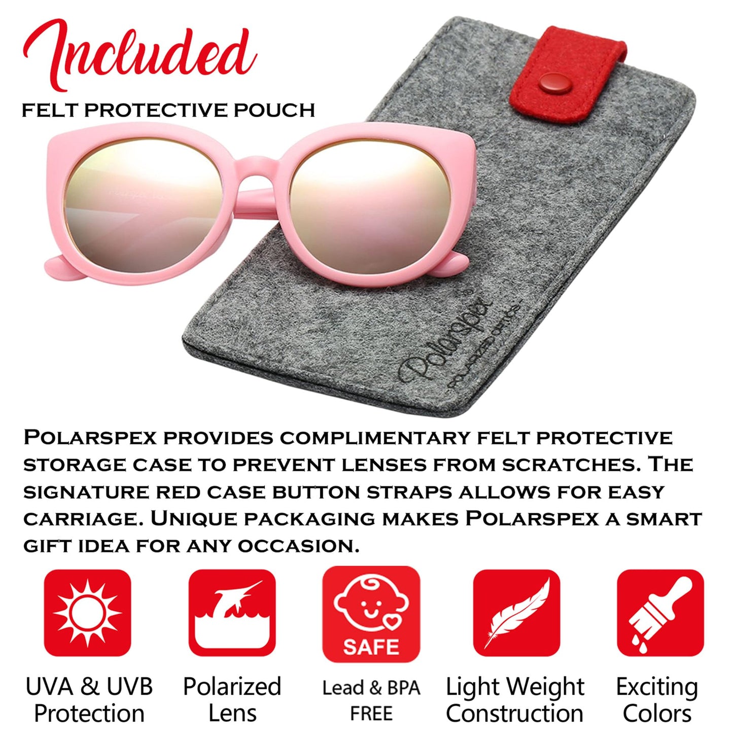 PolarSpex Toddler Sunglasses – Polarized UV Protection Cat Eye Sunglasses with Unbreakable Frame for Girls Age 2-8