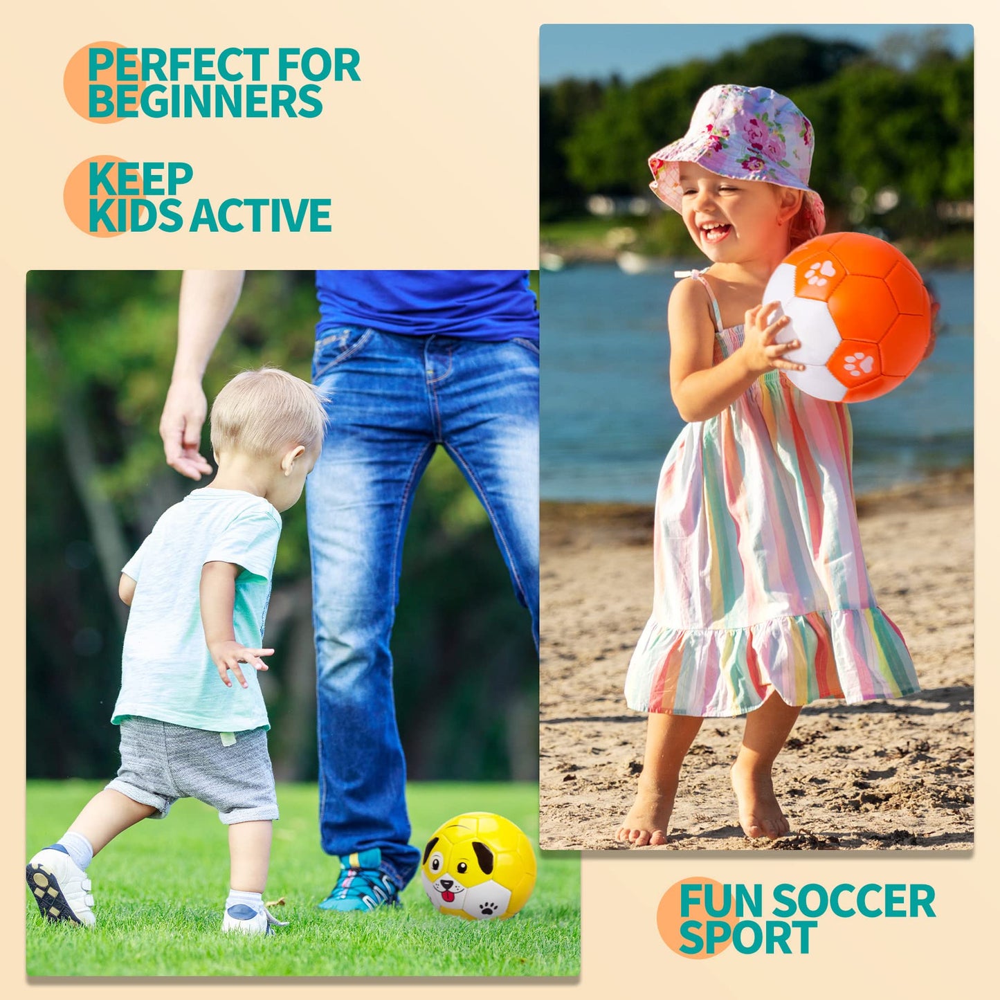 Toddler Soccer Ball Size 2 - Small Soft Kids Ball 2 Pack for Ages 1-5 Cartoon Sports Toy Boys Girls - Great Soccer & Birthday Gift for Baby, Toddlers & Kids Indoor Outdoor Games