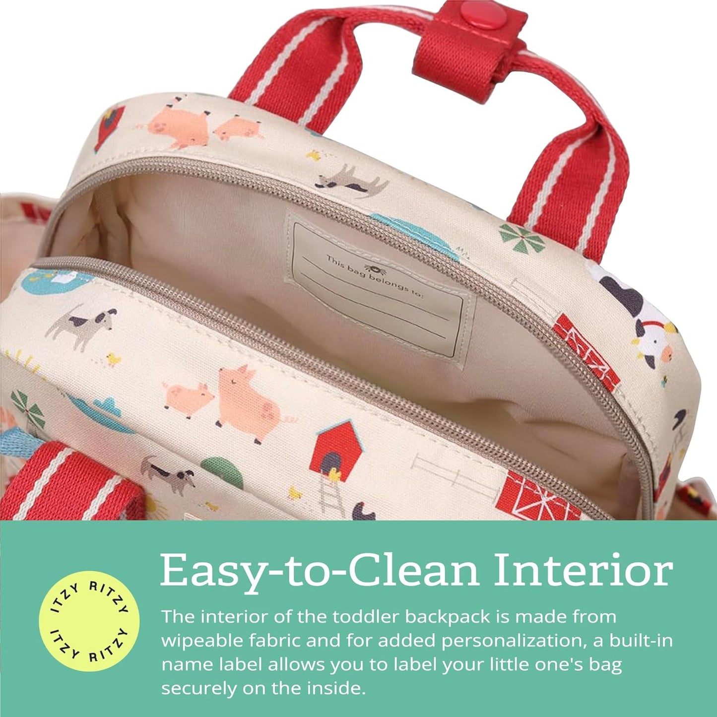 Itzy Ritzy Toddler Backpack - Daycare Bag - Features Adjustable Shoulder Straps, 2 Side Pockets & Spacious Interior with Wipeable Fabric Lining & Name Label, Strawberry Backpack