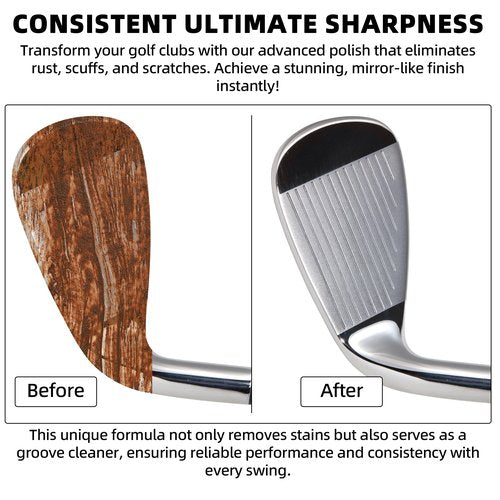Calvana 10.5oz Golf Club Polish & Cleaner Kit, Instant Rust & Scratch Remover with 2 Stainless Steel Golf Cleaning Brushes & Microfiber Towel, Works on Drivers, Irons, Putters, Wood, Restores & Shines