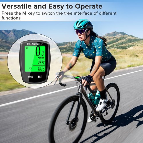 Bike Computer and Bicycle Odometer Wireless MPH KM/H Bike Speedometer with Automatic Wake-Up Cycling Speed Tracker Display & Single Mileage & Multi-Functions & Calories Statistics Accessories