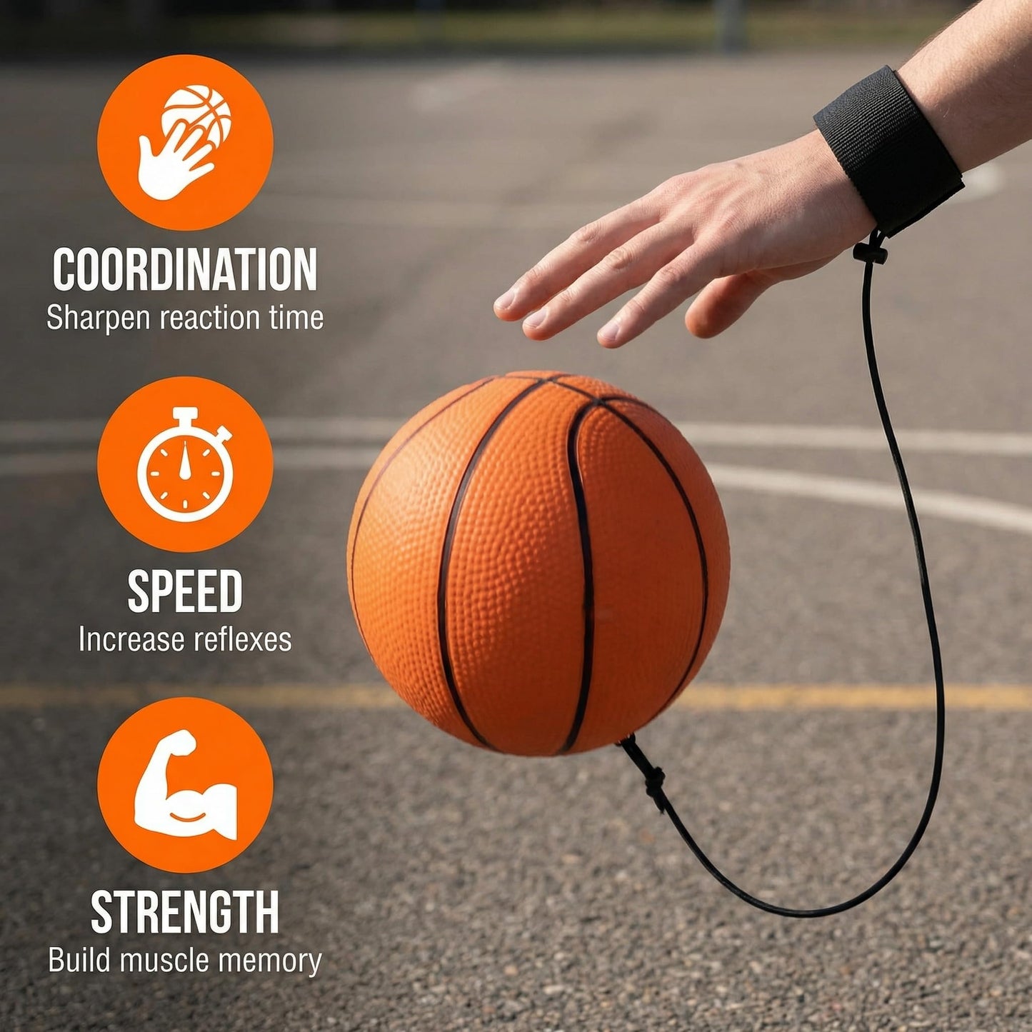 Essivox Basketball Wrist Return Ball, Sports Training Rubber Bouncy Ball on Elastic String, 2.36 Inch, for Exercise and Training