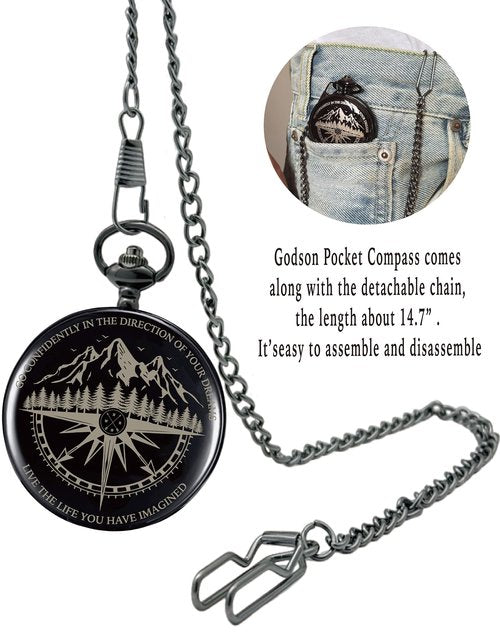 Godson Gifts from Godmother Godfather, Go Confidently Pocket Compass Engraved Black, Godson Pocket Token, Inspirational Keepsake Gifts Ideas for Godson Birthday Graduation Christmas Baptism