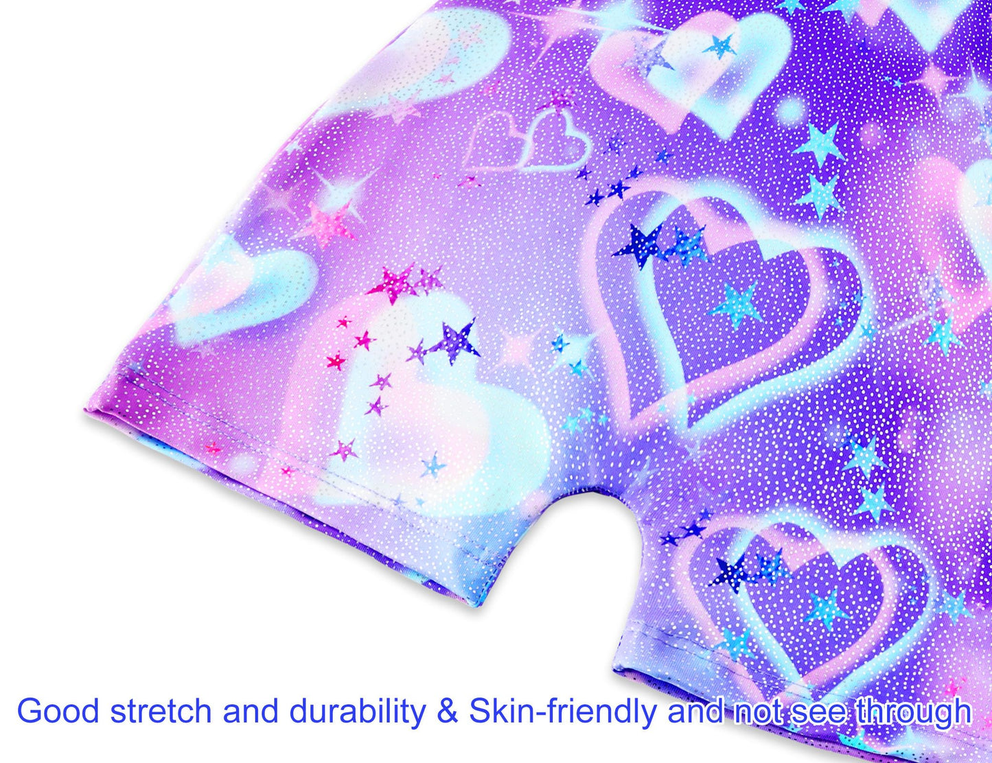 Domusgo Leotard for Girls Gymnastics Size 8-9 Shiny Purple Blue Hearts Sparkle One Piece Durable Athletic Activewear