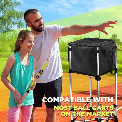 Aliceset Tennis Balls Hopper Tennis Ball Basket Picker Hopper Container with Side Pockets Lightweight Teaching Cart Bag for Picking and Storage Training Tool for Ball, Frame Not Included