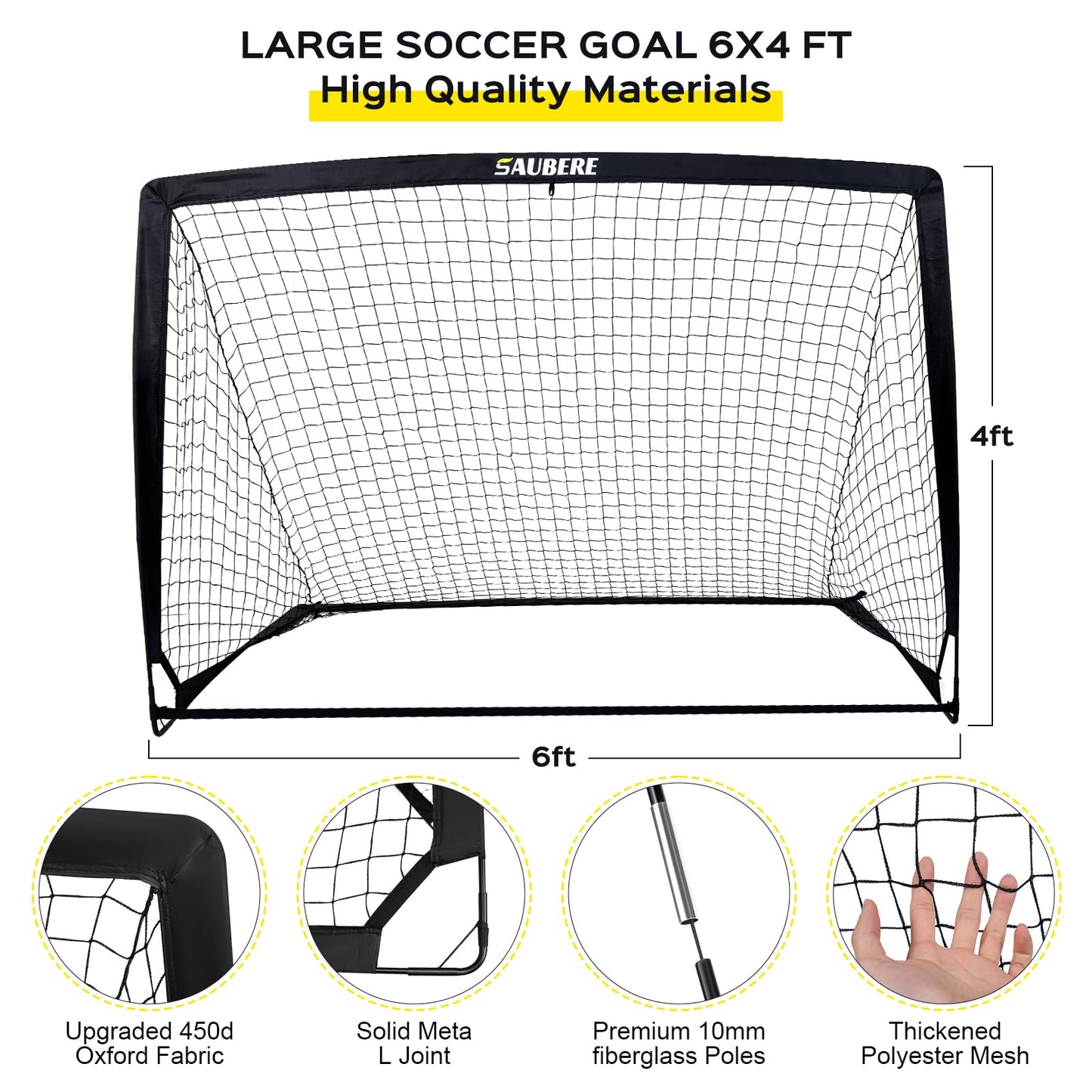 6x4 ft Kids Soccer Goals for Backyard Set of 2- Portable Pop Up Soccer Net for Backyard for Kids Toddler Youth, Soccer Training Equipment+ Soccer Goal Target, Ball and Cones, Outdoor Soccer Games