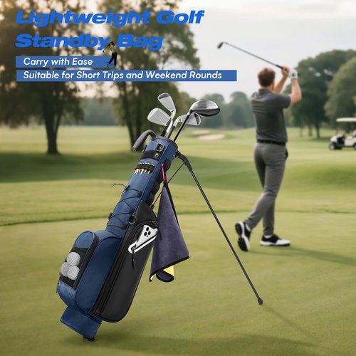 GOBUROS Golf Stand Bag Fit Up to 7 Clubs, Compact Design for Par 3 Courses and Driving Range, Lightweight Pitch and Putt Golf Bag, with Padded Double Strap, Rain Cover, Accessory Pockets, Blue