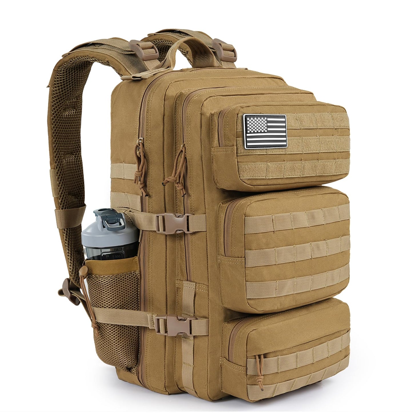kookoomia Military Tactical Backpack 50L Large Day Backpack for Men Molle Army 3 Days Assault Pack Bug Out Bag Water Resistant and Heavy Duty Hiking Treeking Rucksack - Brown