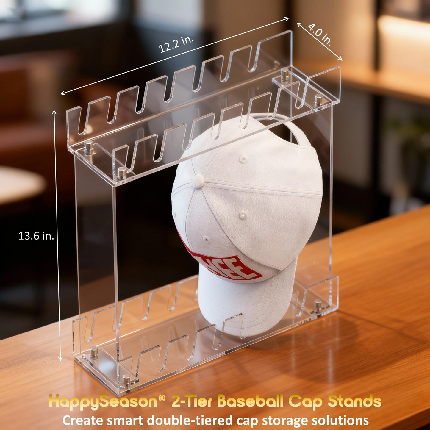 Happyseason 2 Pack 2-Tier Hat Organizer for Baseball Caps, Acrylic Baseball Cap Display Stand, Hat Rack Two Levels, Hat Organizer Shelf for Closet, Hat Holder Holds 28 Caps