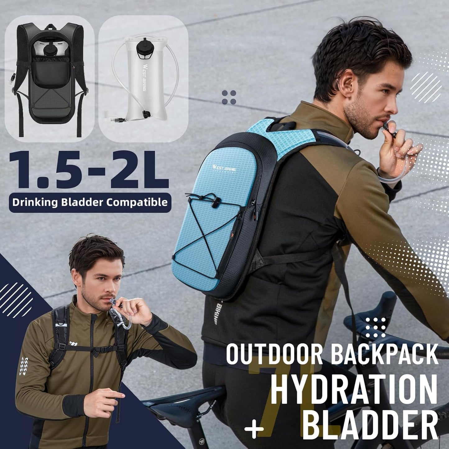 Hydration Backpack with TPU Hydration Bladder, Lightweight Hiking Water Backpack, Hydration Pack with 2L Water Bladder for Running, Cycling Climbing Camping Outdoor Sports