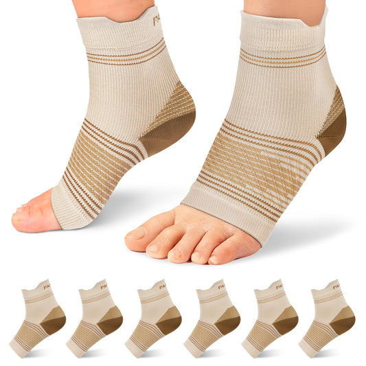 6 Pairs Plantar Fasciitis Socks for Men & Women, Ankle Brace Compression Socks with Arch Support for Achilles Tendonitis, Heel Pain, Swelling & Arthritis Relief, Nude, Large