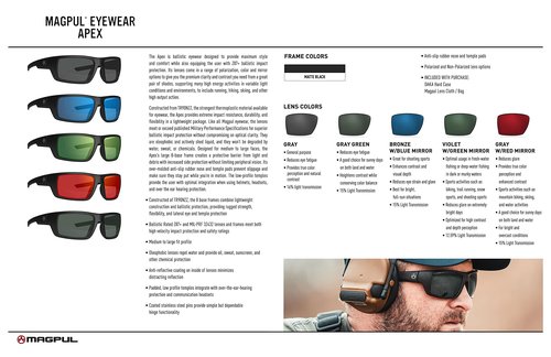 Magpul Apex Sunglasses Tactical Ballistic Sports Eyewear Shooting Glasses for Men Rectangular, Bronze with Blue Mirror (Polarized), One Size