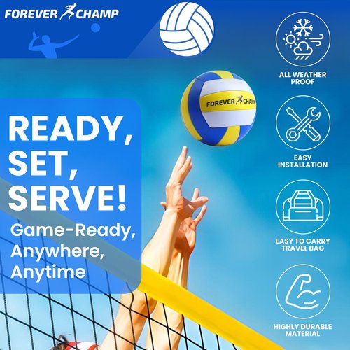 Forever Champ Volleyball Net Outdoor - Includes 32x3 Feet Regulation Size Net - Volleyball Net for Backyard, Beach, or Pool