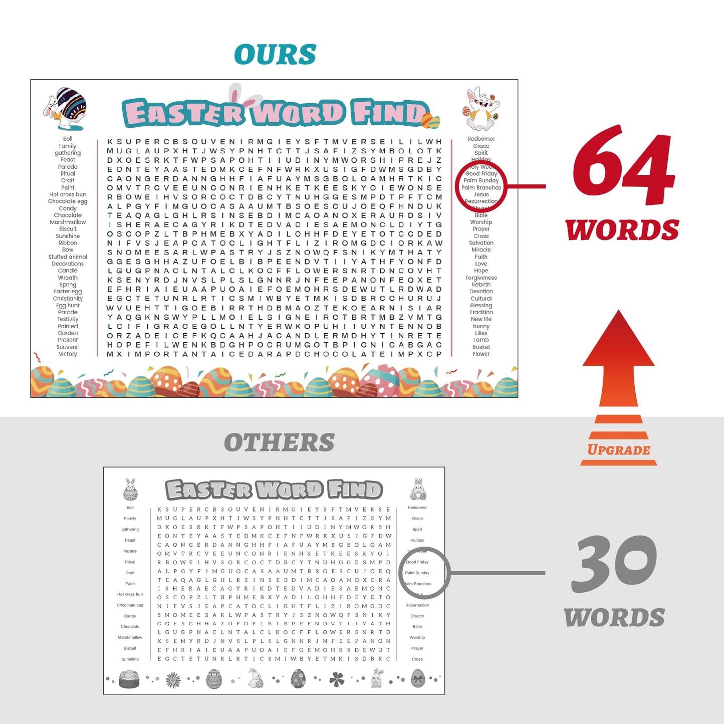 WBCPATY Jumbo Large Size Easter Word Search Poster, 53" X 36" Giant Holiday Word Search Wall Poster for Easter, Wall Game with 64 Words for Family Holiday Party Activity