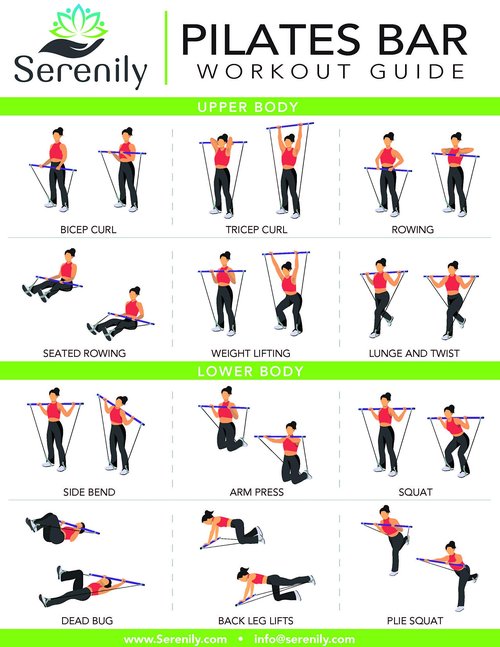 Serenily Pilates Bar Kit with Resistance Bands - At Home Workout Equipment Resistance Bands with Bar Pilates Kit Multifunctional Pilates Bar for Women & Men Portable Exercise Bar for Gym, Home Fitness